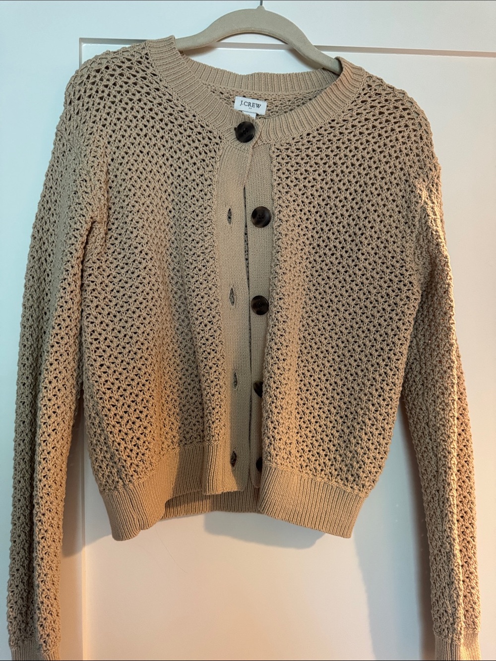 J. Crew Women's Beige Open-Weave Button Front Cardigan